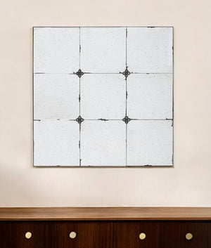 HomeRoots 36" Vintage-Inspired Black Iron Framed Square Accent Mirror with Distressed Glass & Floral Touches 485056