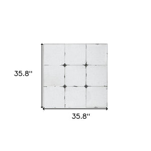 HomeRoots 36" Vintage-Inspired Black Iron Framed Square Accent Mirror with Distressed Glass & Floral Touches 485056