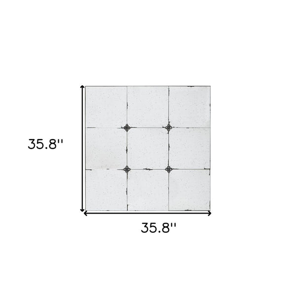 HomeRoots 36" Vintage-Inspired Black Iron Framed Square Accent Mirror with Distressed Glass & Floral Touches 485056