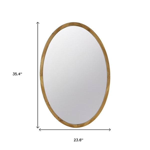 Homeroots 35" Brown Oval Solid Wood Framed Accent Mirror  Fir Wood 485059