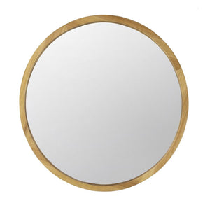 Homeroots 28" Brown Round Solid Wood Framed Accent Mirror  Fir Wood 485060