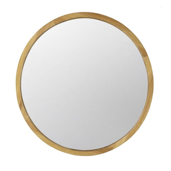 Homeroots 28" Brown Round Solid Wood Framed Accent Mirror  Fir Wood 485060