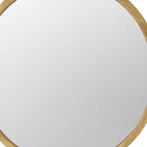 Homeroots 28" Brown Round Solid Wood Framed Accent Mirror  Fir Wood 485060
