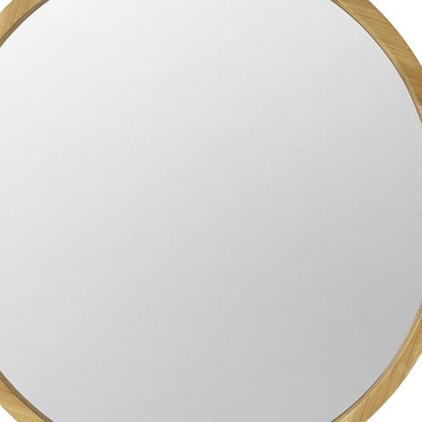 Homeroots 28" Brown Round Solid Wood Framed Accent Mirror  Fir Wood 485060