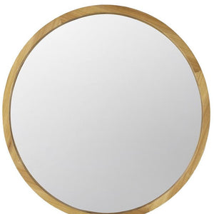Homeroots 28" Brown Round Solid Wood Framed Accent Mirror  Fir Wood 485060