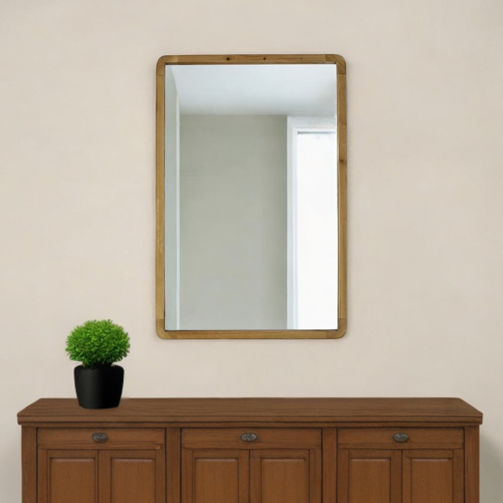 Homeroots 35" Brown Solid Wood Framed Accent Mirror  Fir Wood 485061