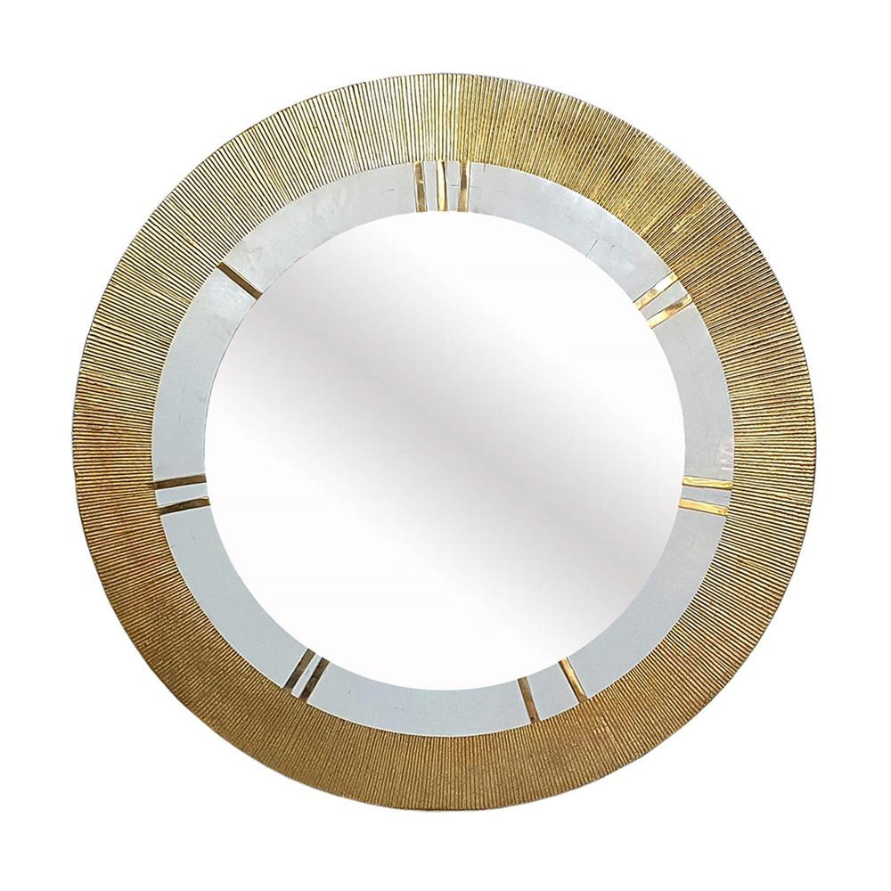 Homeroots 36" Gold And White Round Aluminum Ribbed Edge Framed Accent Mirror  Aluminum 485062