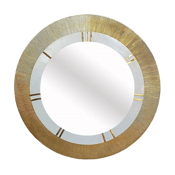 Homeroots 36" Gold And White Round Aluminum Ribbed Edge Framed Accent Mirror  Aluminum 485062
