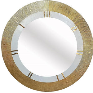 Homeroots 36" Gold And White Round Aluminum Ribbed Edge Framed Accent Mirror  Aluminum 485062