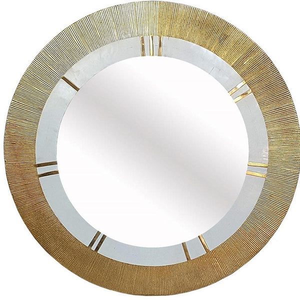 Homeroots 36" Gold And White Round Aluminum Ribbed Edge Framed Accent Mirror  Aluminum 485062