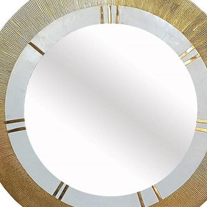 Homeroots 36" Gold And White Round Aluminum Ribbed Edge Framed Accent Mirror  Aluminum 485062