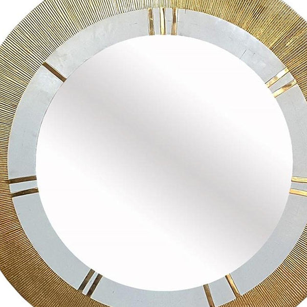 Homeroots 36" Gold And White Round Aluminum Ribbed Edge Framed Accent Mirror  Aluminum 485062