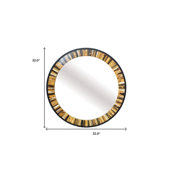 Homeroots 32" Brown And Black Faux Stone Round Framed Accent Mirror  Mdf 485063