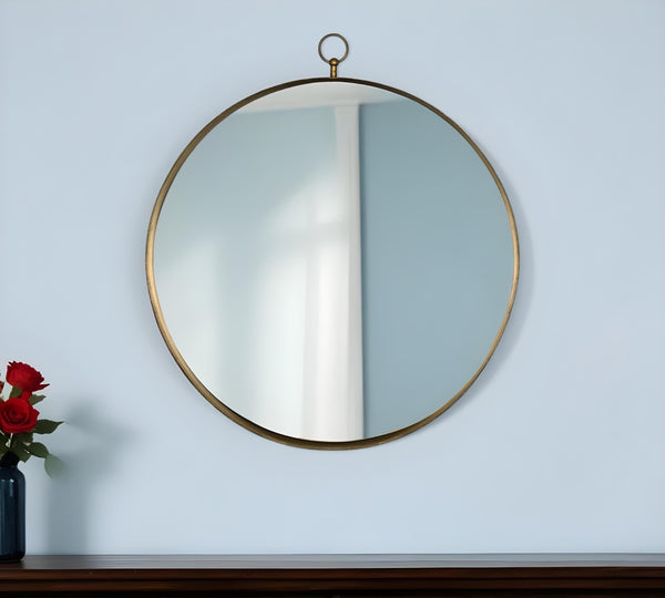 Homeroots 28" Gold Round Iron Framed Accent Mirror  Iron 485065