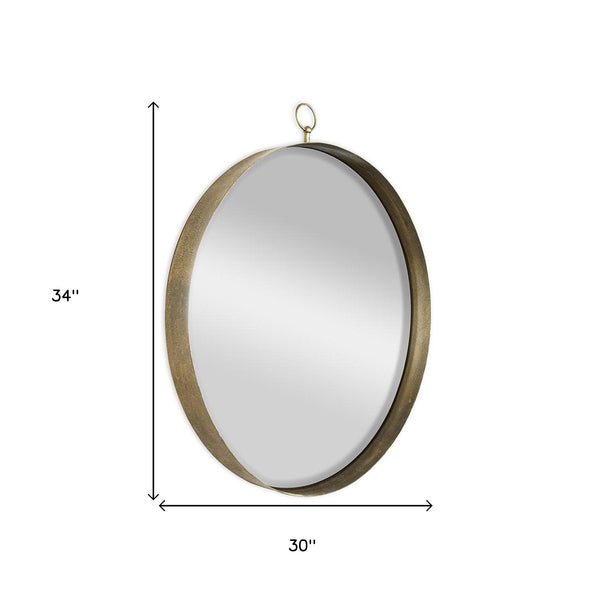Homeroots 34" Gold Round Iron Framed Accent Mirror  Iron 485066