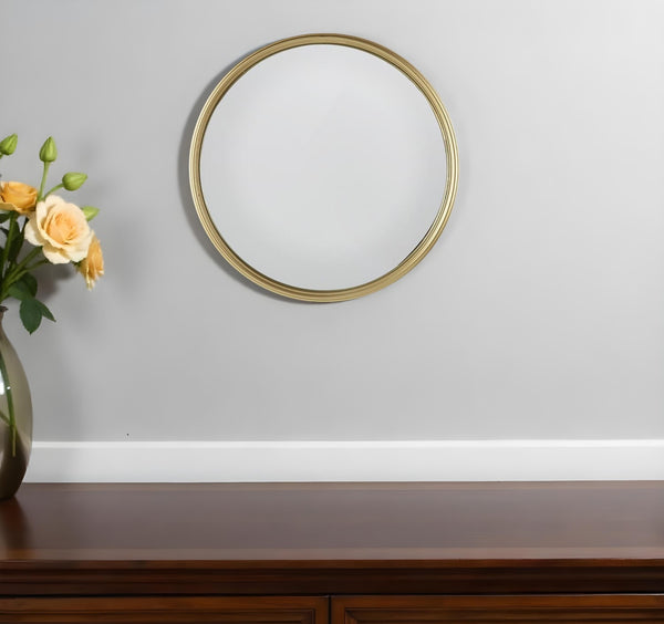 Homeroots 10" Gold Round Iron Textured Framed Accent Mirror  Iron 485069