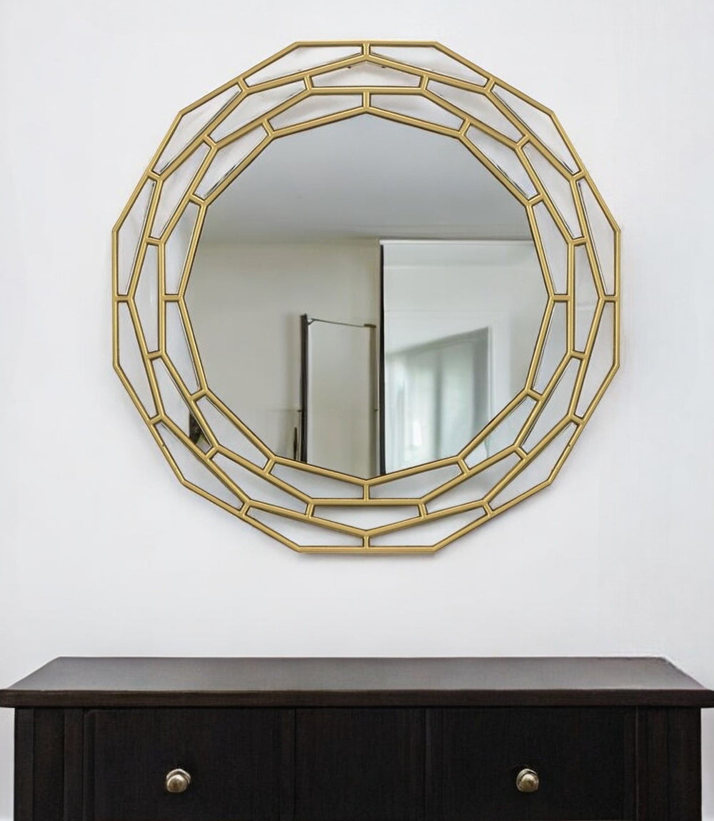 Homeroots 35" Gold Round Framed Accent Mirror  70% Mirror,30% Mdf 485071