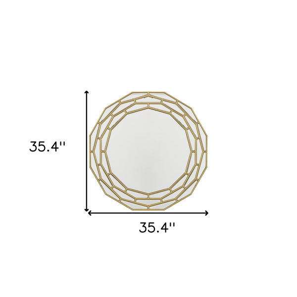 Homeroots 35" Gold Round Framed Accent Mirror  70% Mirror,30% Mdf 485071