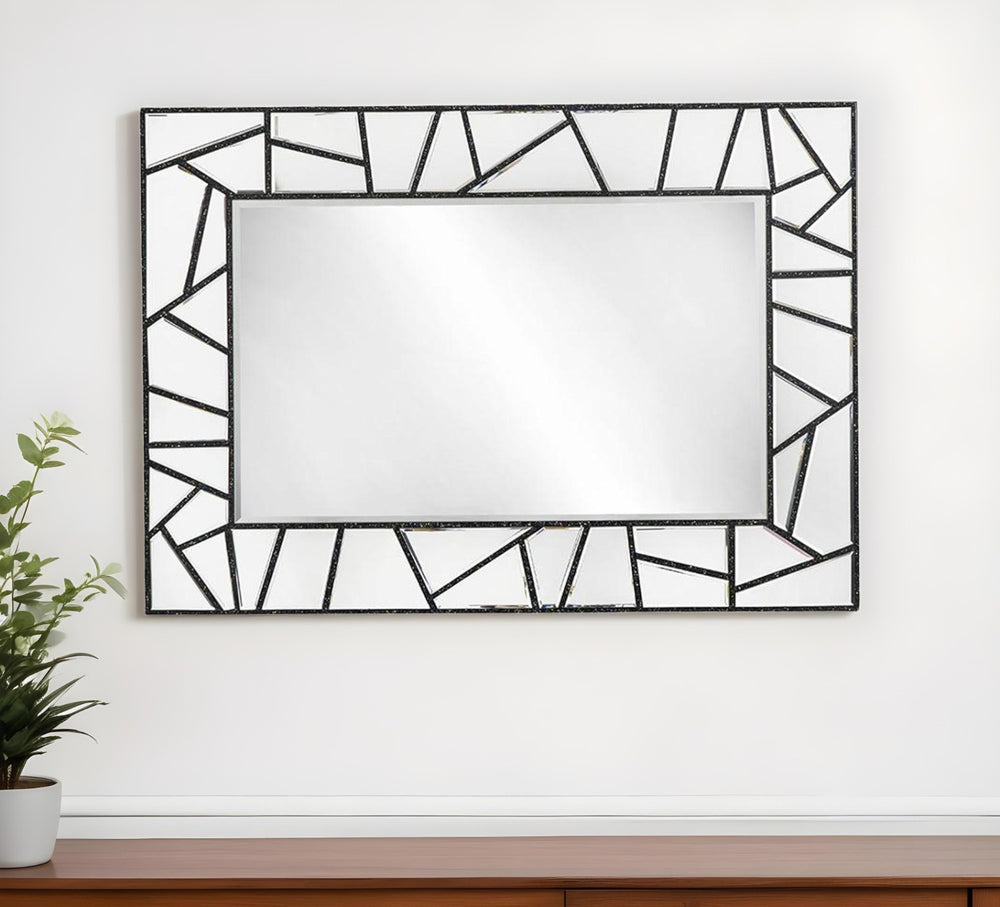 Homeroots 28" Black Metal And Glass Mosaic Framed Accent Mirror  Mdf 485072