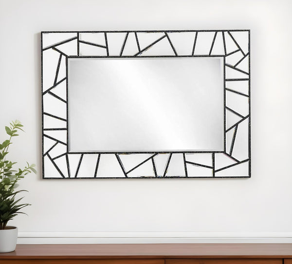 Homeroots 28" Black Metal And Glass Mosaic Framed Accent Mirror  Mdf 485072