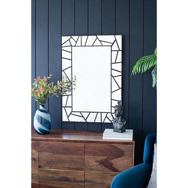 Homeroots 28" Black Metal And Glass Mosaic Framed Accent Mirror  Mdf 485072