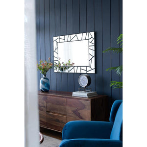 Homeroots 28" Black Metal And Glass Mosaic Framed Accent Mirror  Mdf 485072