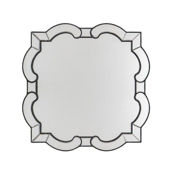 HomeRoots 32" Elegant Scalloped Glass Accent Mirror - Venetian Black Frame for Contemporary Home Decor Style 485073