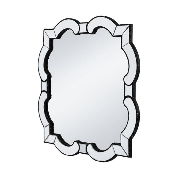 HomeRoots 32" Elegant Scalloped Glass Accent Mirror - Venetian Black Frame for Contemporary Home Decor Style 485073