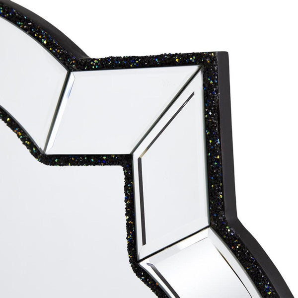 HomeRoots 32" Elegant Scalloped Glass Accent Mirror - Venetian Black Frame for Contemporary Home Decor Style 485073