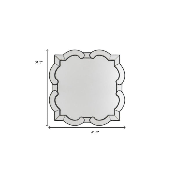 HomeRoots 32" Elegant Scalloped Glass Accent Mirror - Venetian Black Frame for Contemporary Home Decor Style 485073
