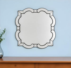 HomeRoots 32" Elegant Scalloped Glass Accent Mirror - Venetian Black Frame for Contemporary Home Decor Style 485073