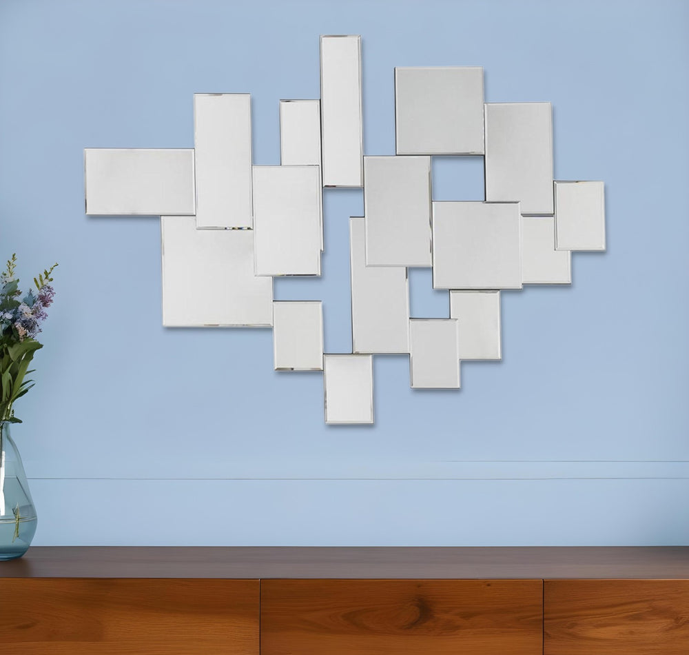 Homeroots 30" Clear Abstract Glass Contemporary Panels Unframed Accent Mirror  Mdf 485075