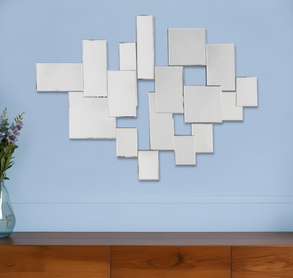 HomeRoots 30" Clear Abstract Glass Mirror - Contemporary Unframed Multi-Panel Accent for Modern Interiors 485075