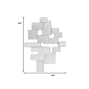 HomeRoots 30" Clear Abstract Glass Mirror - Contemporary Unframed Multi-Panel Accent for Modern Interiors 485075