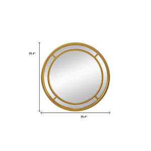 Homeroots 35" Gold Geo Dot Round Double Frame Accent Mirror  Polyurethane 485077