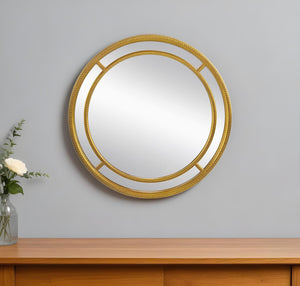 Homeroots 35" Gold Geo Dot Round Double Frame Accent Mirror  Polyurethane 485077