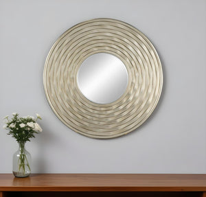 Homeroots 31" Silver Round Dimensional Thick Frame Accent Mirror  Polyurethane 485078