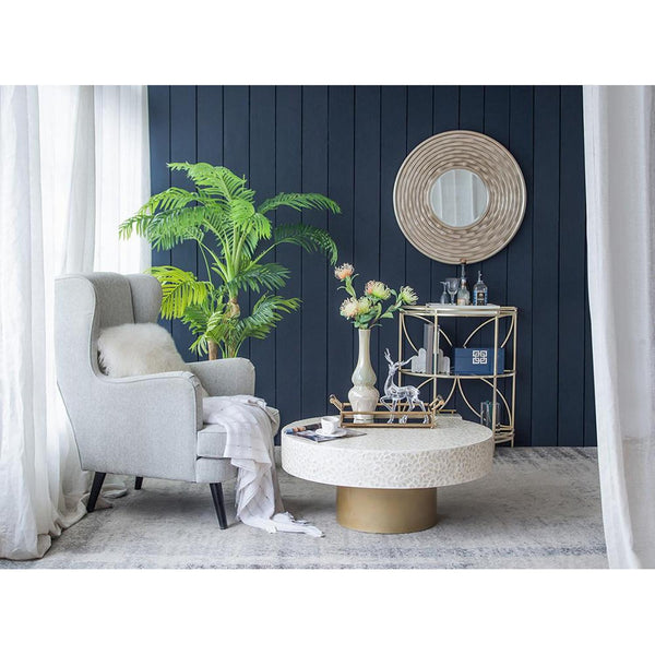 Homeroots 31" Silver Round Dimensional Thick Frame Accent Mirror  Polyurethane 485078