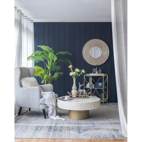 Homeroots 31" Silver Round Dimensional Thick Frame Accent Mirror  Polyurethane 485078