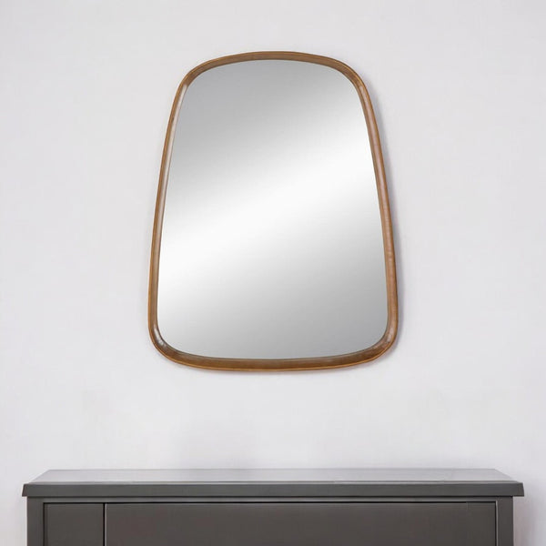 HomeRoots 37" Brown Novelty Wood Framed Accent Mirror - Stylish, Durable Design for Enhanced Light & Texture 485079