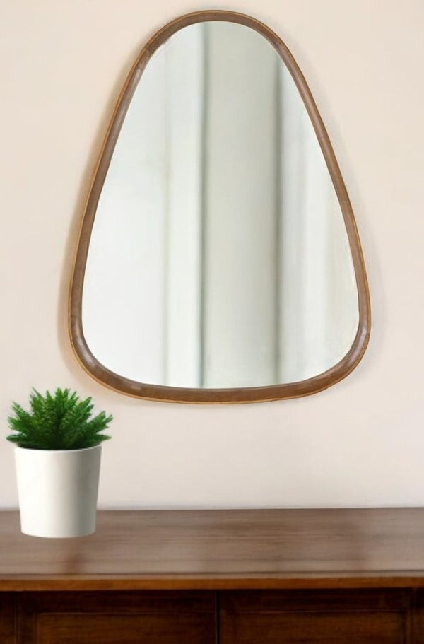 Homeroots 37" Brown Abstract Wood Framed Accent Mirror  50% Pine Wood,25% Mirror,25% Mdf 485080