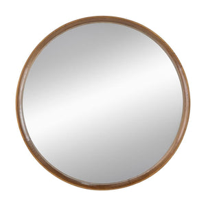 Homeroots 32" Brown Round Framed Accent Mirror  Pine Wood 485081