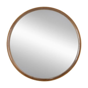 Homeroots 32" Brown Round Framed Accent Mirror  Pine Wood 485081