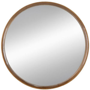 Homeroots 32" Brown Round Framed Accent Mirror  Pine Wood 485081