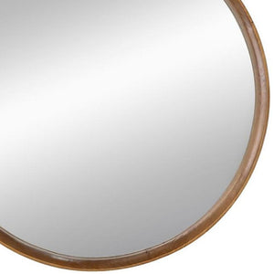Homeroots 32" Brown Round Framed Accent Mirror  Pine Wood 485081