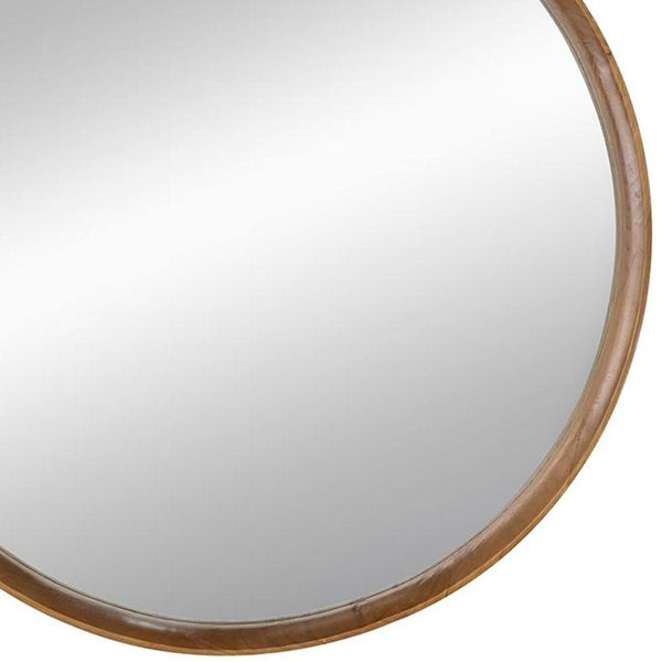 Homeroots 32" Brown Round Framed Accent Mirror  Pine Wood 485081