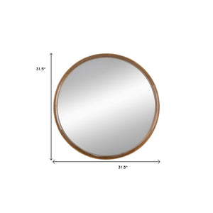 Homeroots 32" Brown Round Framed Accent Mirror  Pine Wood 485081
