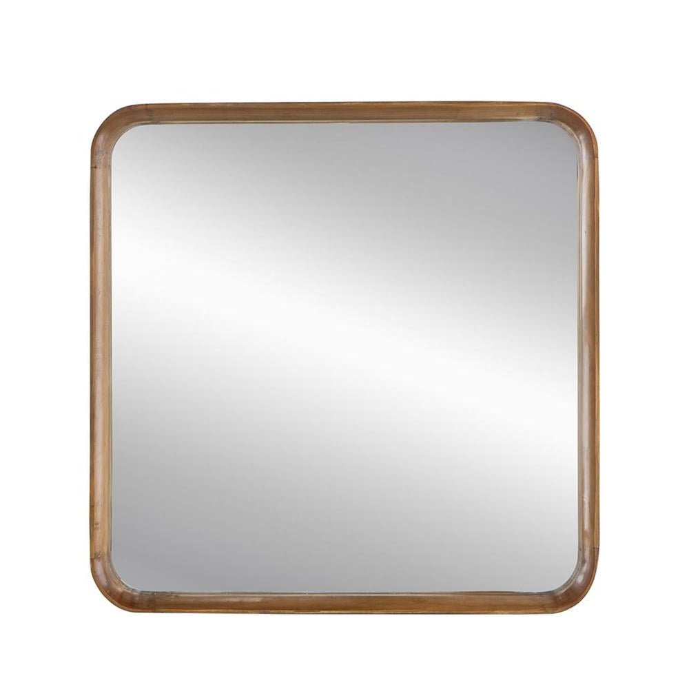 Homeroots 32" Brown Square Wood Framed Accent Mirror  50% Pine Wood,25% Mirror,25% Mdf 485082