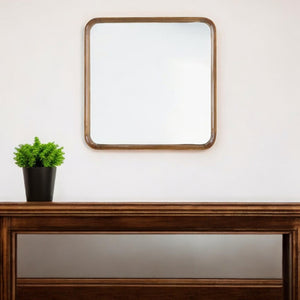Homeroots 32" Brown Square Wood Framed Accent Mirror  50% Pine Wood,25% Mirror,25% Mdf 485082