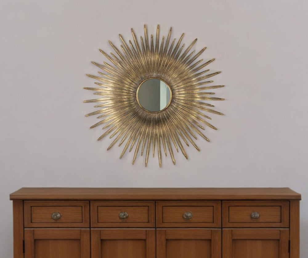 Homeroots 28" Gold Sunburst Iron Framed Accent Mirror  50% Iron,25% Mdf,25% Mirror 485085